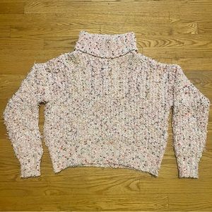 It’s Our Time 3D Knit Colorful Oversized Turtleneck Large Pink w/Multicolor dots